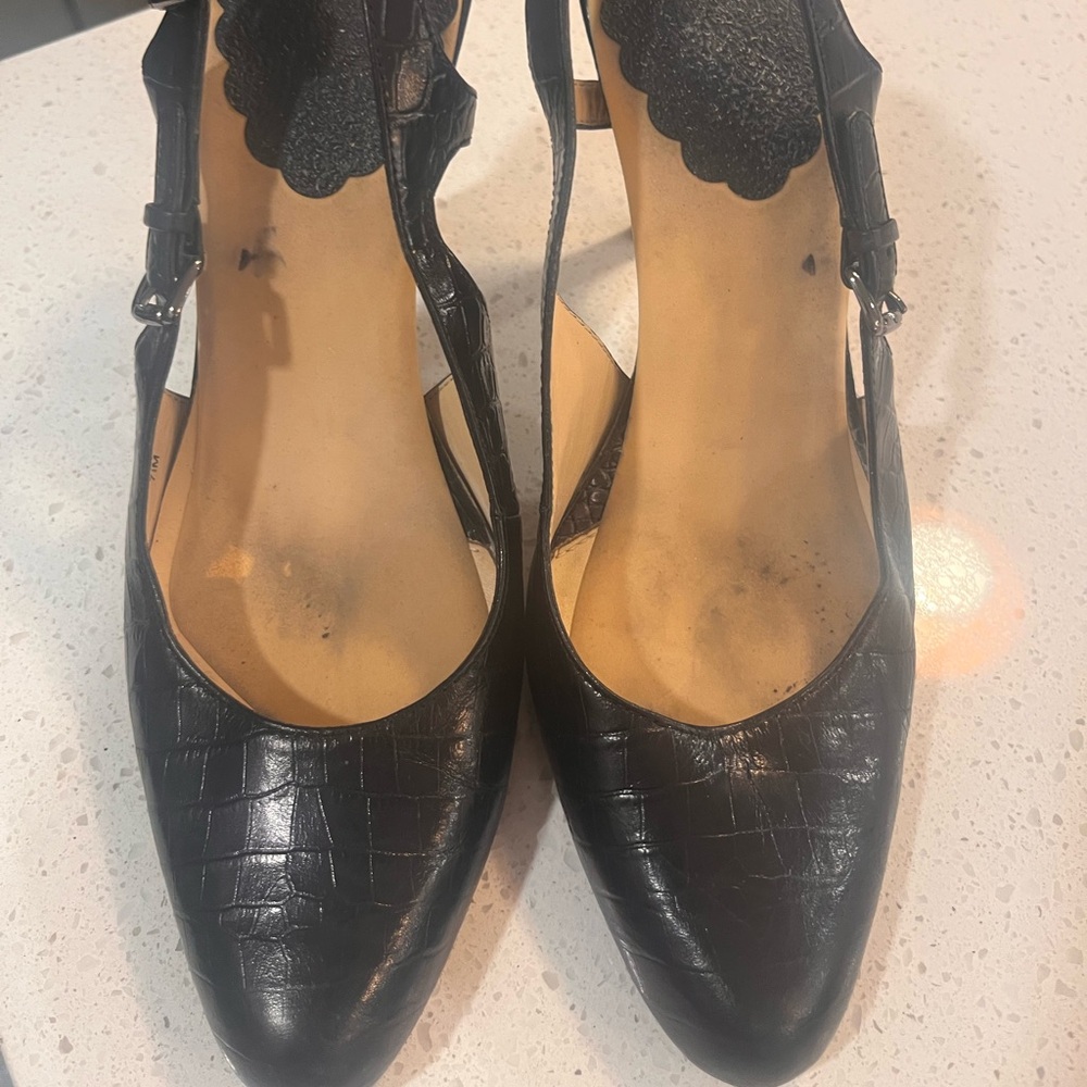 Elegant Black Women's leather Slingback Shoes